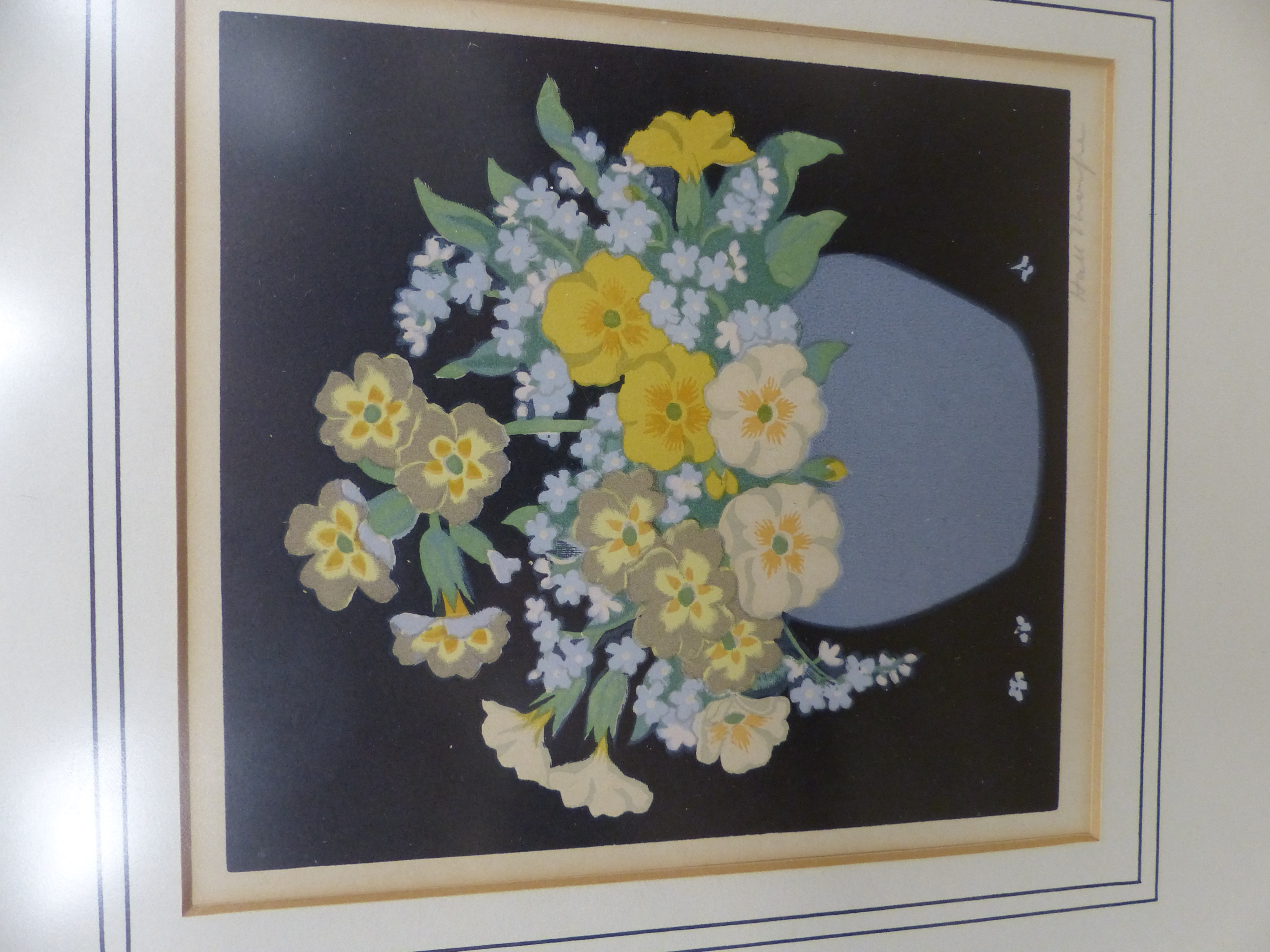 John Hall Thorpe (1837-1947), two woodblock prints, Vases of flowers, 16 x 18cm